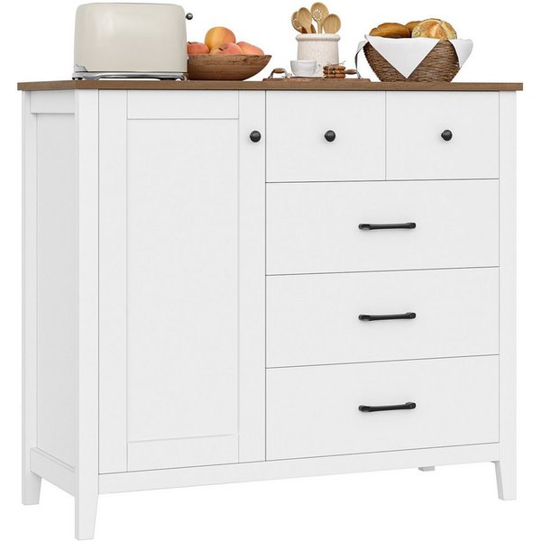 HOMECHO Buffet Sideboard, Küchenschrank mit 5 Schubladen und 1 Tür