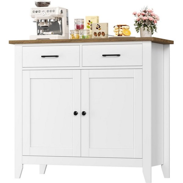 HOMECHO Buffet Sideboard Weiß Küchenschrank mit 2 Schubladen 2 Türen