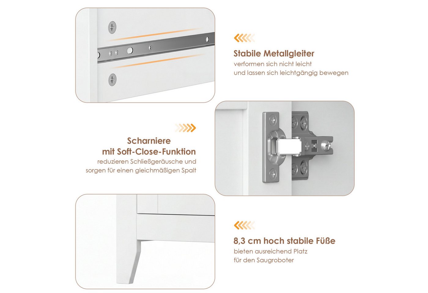 HOMECHO Buffet Sideboard Weiß Küchenschrank mit 2 Schubladen 2 Türen – Bild 5 von 5