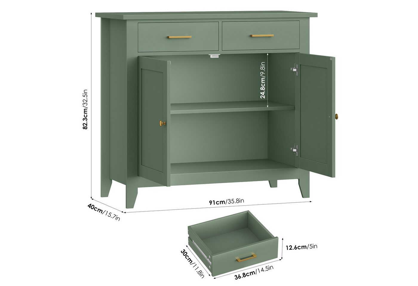 HOMECHO Buffet Sideboard Weiß Küchenschrank mit 2 Schubladen 2 Türen – Bild 4 von 5