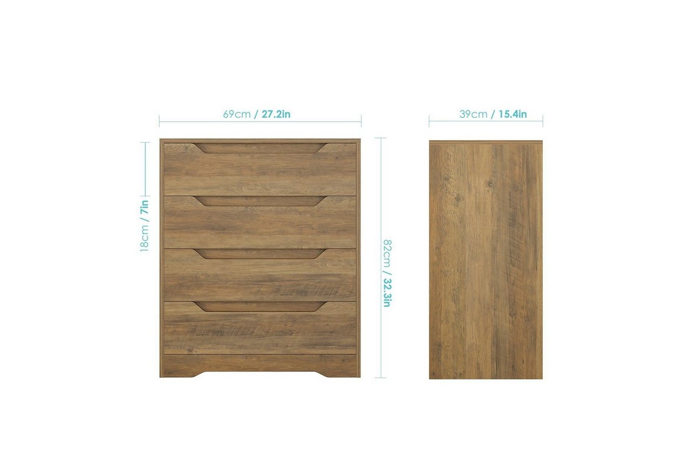 HOMECHO Kommode, Sideboard mit 4 Schubladen Schubladenschrank aus Holz – Bild 2 von 5