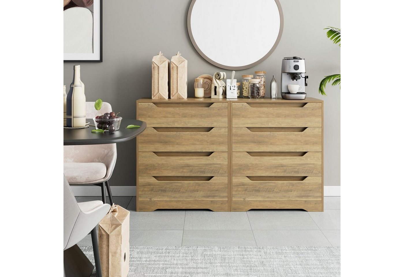 HOMECHO Kommode, Sideboard mit 4 Schubladen Schubladenschrank aus Holz – Bild 4 von 5