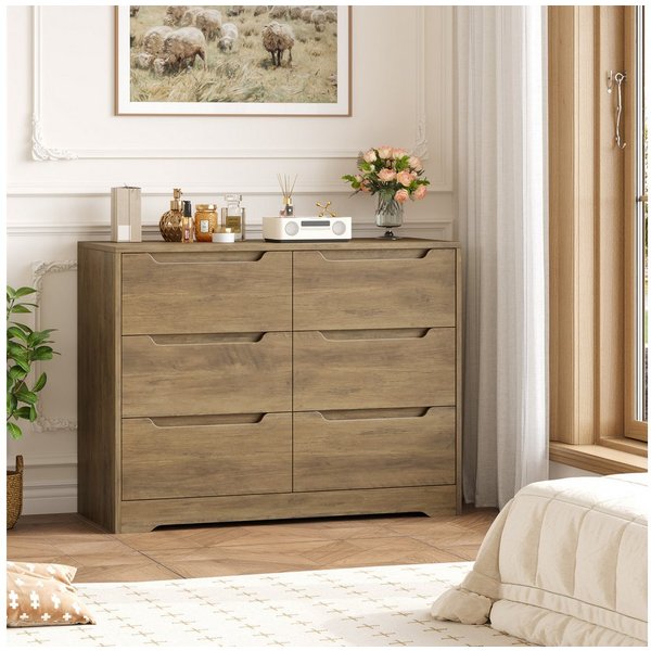 HOMECHO Kommode, Sideboard mit 6 Schubladen, Komodenschrank aus Holz