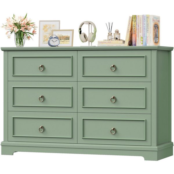 HOMECHO Kommode, Weiß mit 6 Schubladen, 120cm Breit Komodenschrank Sideboard