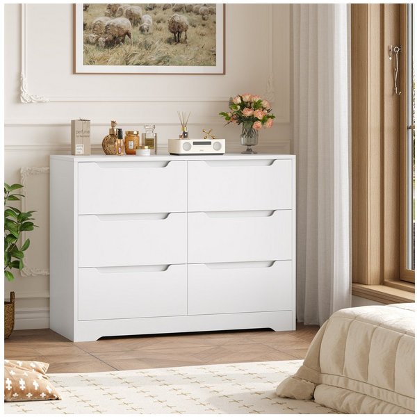 HOMECHO Kommode, Sideboard mit 6 Schubladen, Komodenschrank aus Holz