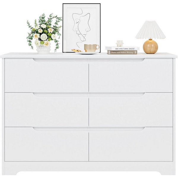 HOMECHO Kommode, Sideboard mit 6 Schubladen, Weiß Kommode für Schlafzimmer