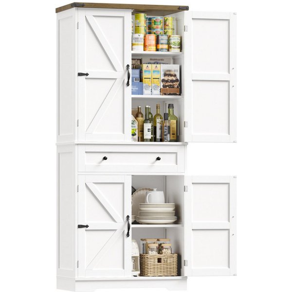 HOMECHO Küchenbuffet 180 cm Hoch Küchenschrank mit 4 Türen und Schubladen