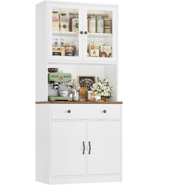 HOMECHO Küchenbuffet 180cm Küchenschrank Weiß mit Arbeitsplatte, 4 Türen, 2 Schubladen