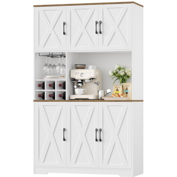 HOMECHO Küchenbuffet Küchenschrank mit Arbeitsplatte Buffetschrank mit 6 Türen Flaschenhalter und Glashalter 180x106x37cm