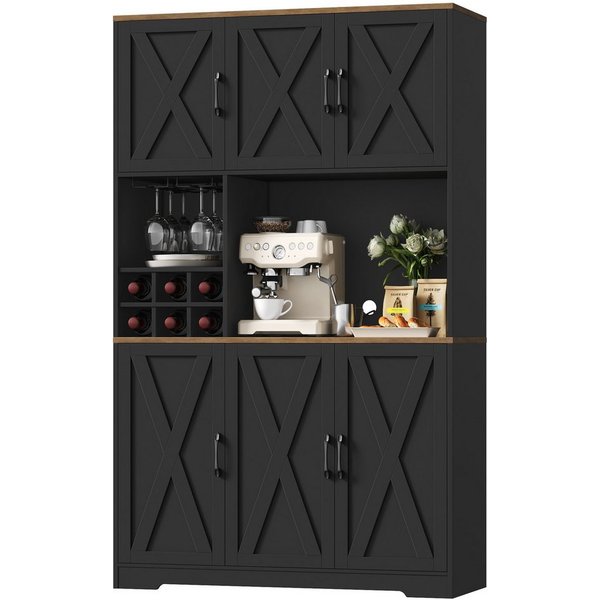 HOMECHO Küchenbuffet Küchenschrank mit Arbeitsplatte Buffetschrank mit 6 Türen Flaschenhalter und Glashalter 180x106x37cm