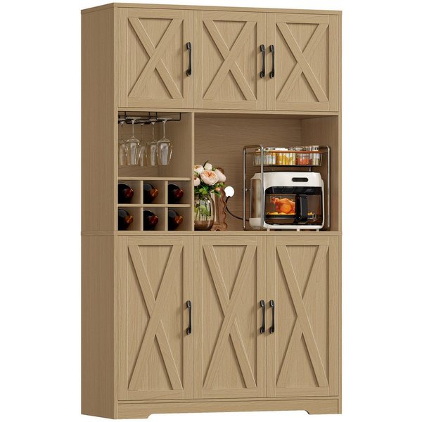 HOMECHO Küchenbuffet Küchenschrank mit Arbeitsplatte Buffetschrank mit 6 Türen Flaschenhalter und Glashalter 180x106x37cm