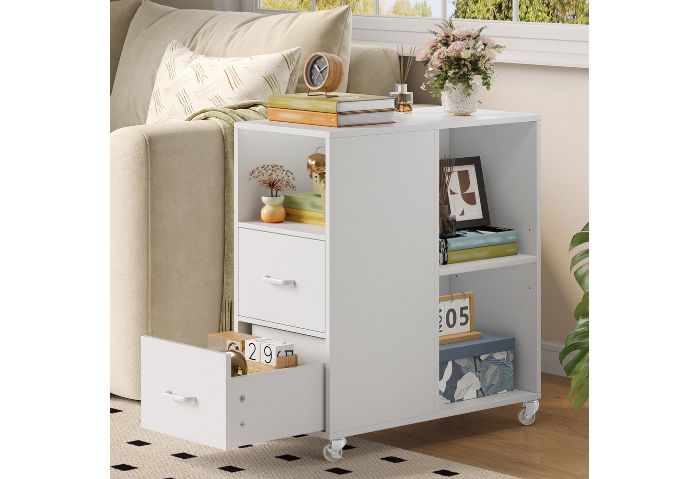 HOMECHO Rollwagen Rollcontainer mit Schubladen auf Rollen, 60x30x65 cm, Rollcontainer mit Schubladen auf Rollen – Bild 3 von 5