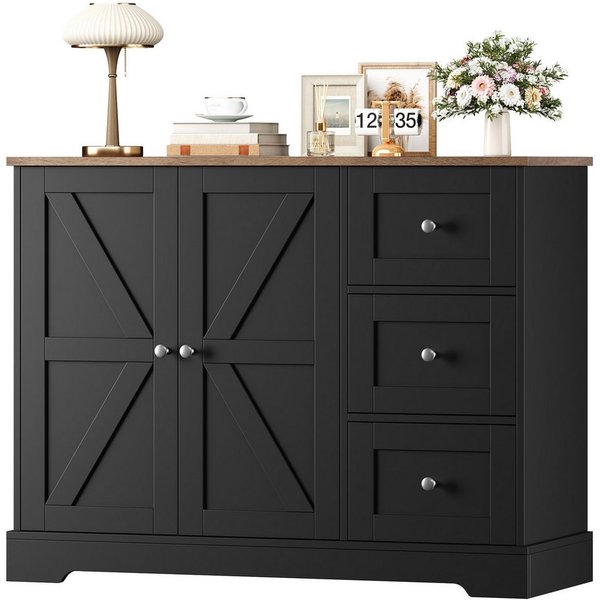 HOMECHO Sideboard, Küchenschrank mit Arbeitsplatte, Buffetschrank Weiß & Braun