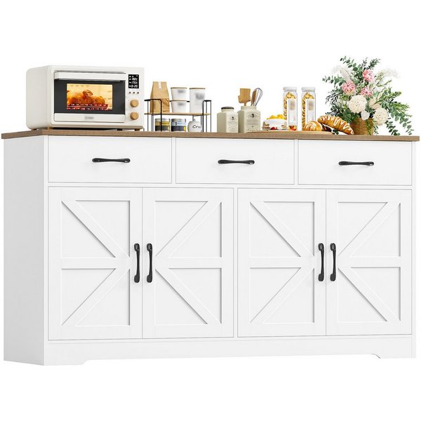 HOMECHO Sideboard, 150cm Breit Küchenschrank mit Arbeitsplatte 4 Türen 3 Schubladen