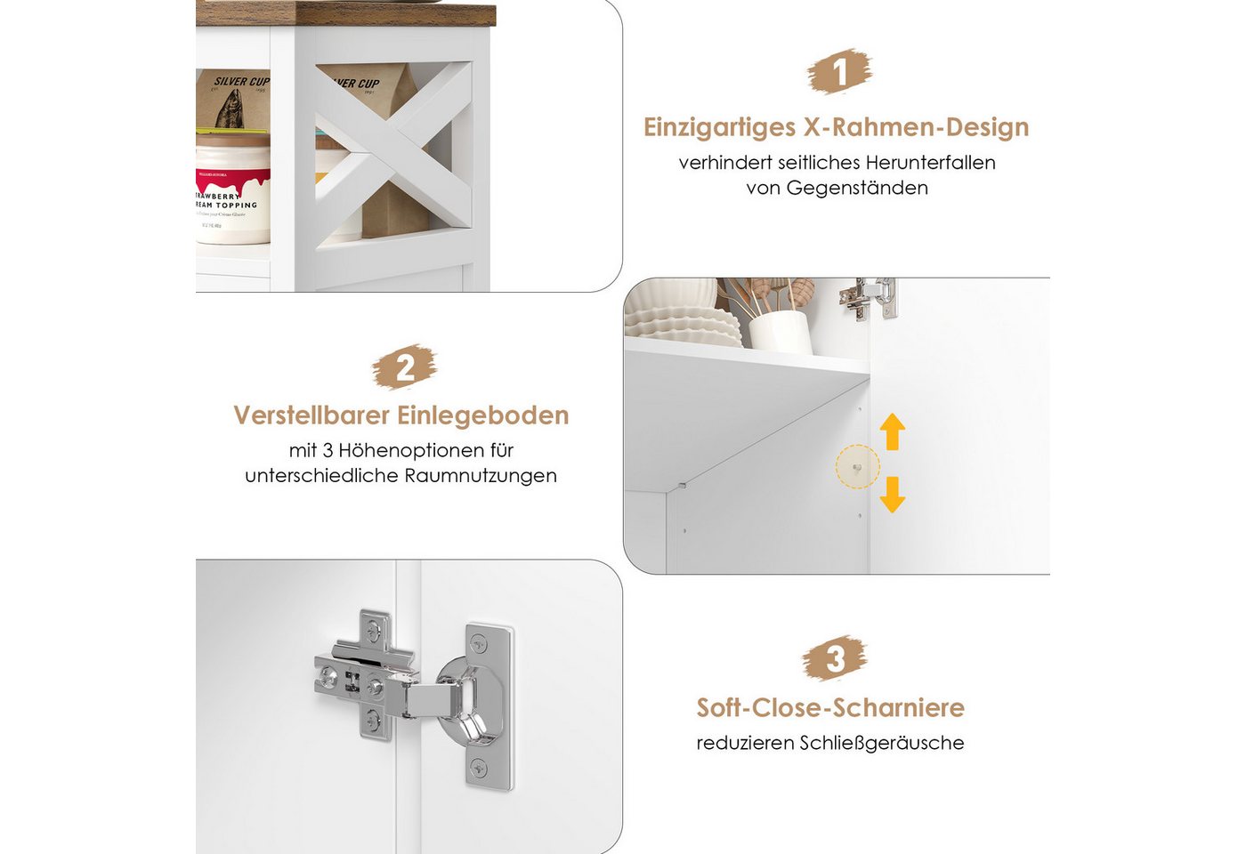 HOMECHO Sideboard, Küchenschrank mit Arbeitsplatte, 2 Schubladen und 3 Türen – Bild 5 von 5