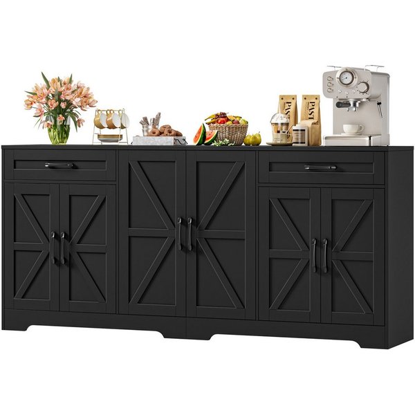 HOMECHO Sideboard, 180 cm breit Küchenschrank mit Arbeitsplatte, 6 Türen und 2 Schubladen