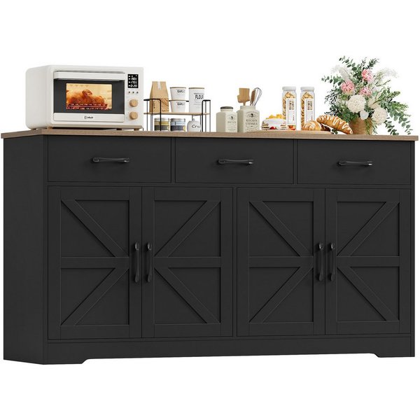 HOMECHO Sideboard, 150cm Breit Küchenschrank mit Arbeitsplatte 4 Türen 3 Schubladen