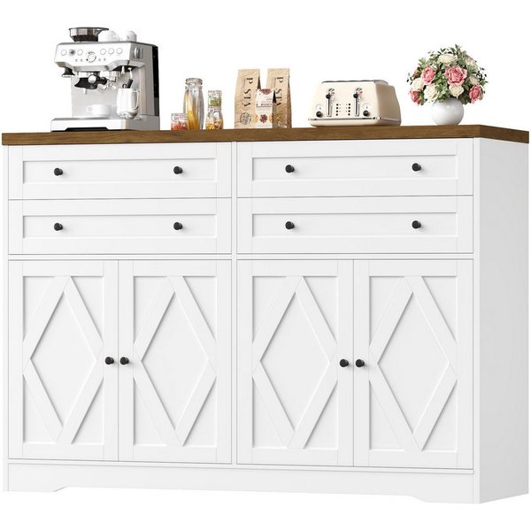 HOMECHO Sideboard, 132,7 cm Breit Küchenschrank mit 4 Schubladen 4 Türen