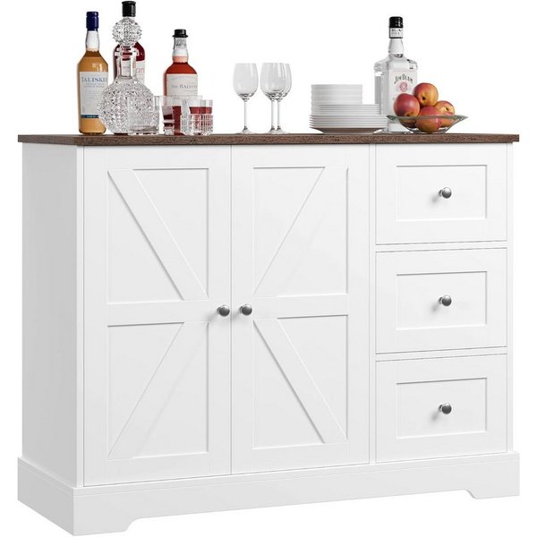 HOMECHO Sideboard, Küchenschrank mit Arbeitsplatte, Buffetschrank Weiß & Braun