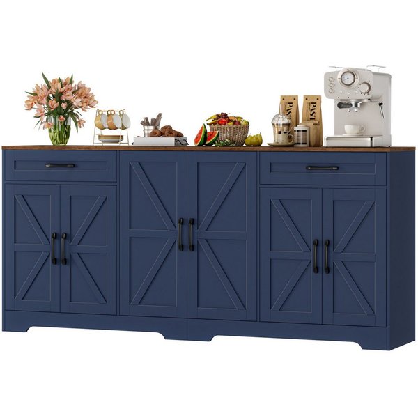 HOMECHO Sideboard, 180 cm breit Küchenschrank mit Arbeitsplatte, 6 Türen und 2 Schubladen