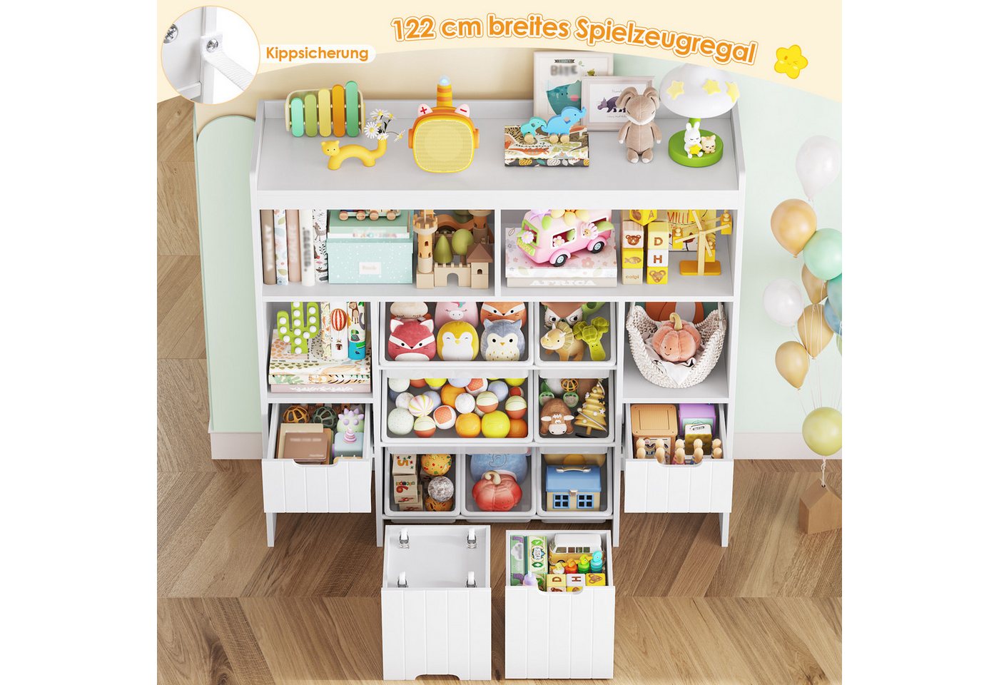 HOMECHO Spielzeugtruhe (1 St), Kinderregal mit 7 Aufbewahrungsboxen 4 Schubladen Weiß – Bild 2 von 5