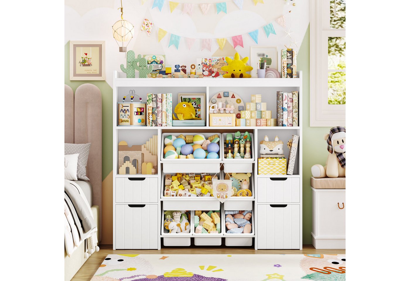 HOMECHO Spielzeugtruhe (1 St), Kinderregal mit 7 Aufbewahrungsboxen 4 Schubladen Weiß – Bild 3 von 5