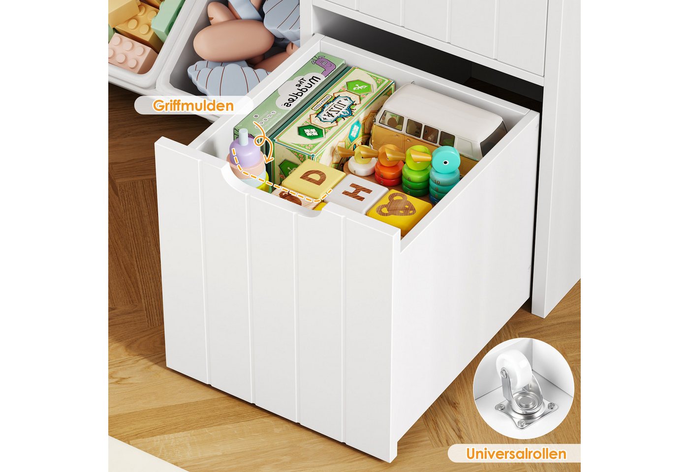 HOMECHO Spielzeugtruhe (1 St), Kinderregal mit 7 Aufbewahrungsboxen 4 Schubladen Weiß – Bild 5 von 5