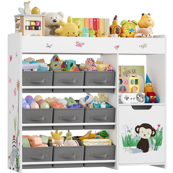 HOMECHO Spielzeugtruhe (1 St), Kinderregal mit 9 Stoffschubladen, Weiß