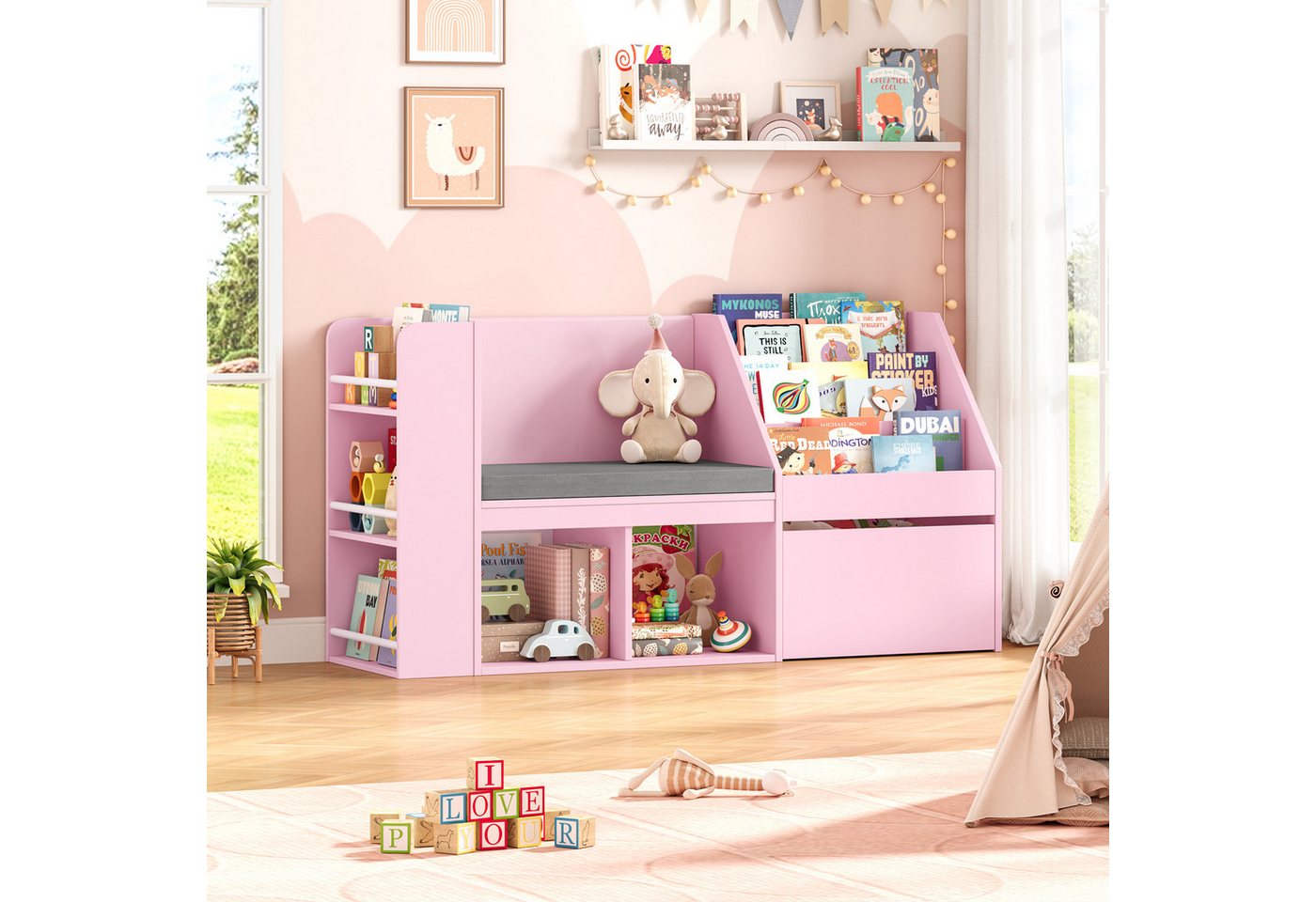 HOMECHO Spielzeugtruhe, Kinderregal, Bücherregal Kinder mit Boxen auf Rollen – Bild 2 von 5