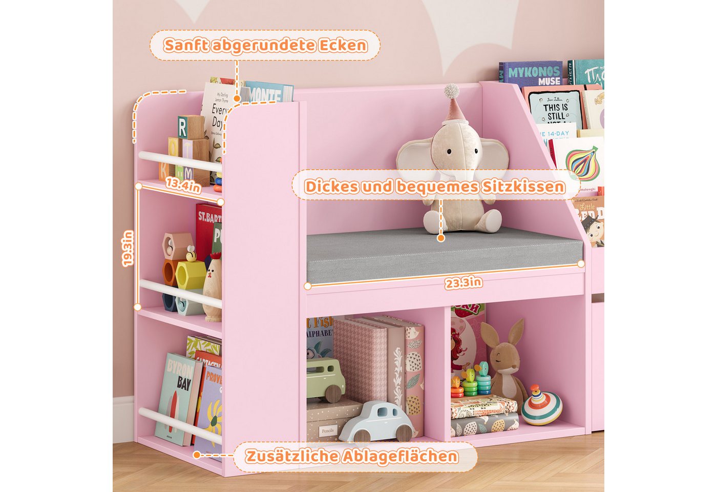HOMECHO Spielzeugtruhe, Kinderregal, Bücherregal Kinder mit Boxen auf Rollen – Bild 3 von 5