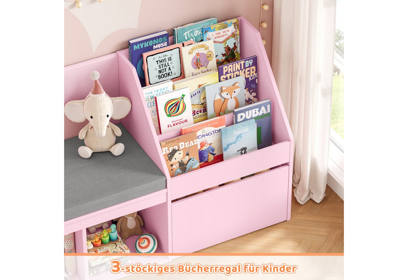 HOMECHO Spielzeugtruhe, Kinderregal, Bücherregal Kinder mit Boxen auf Rollen – Bild 4 von 5