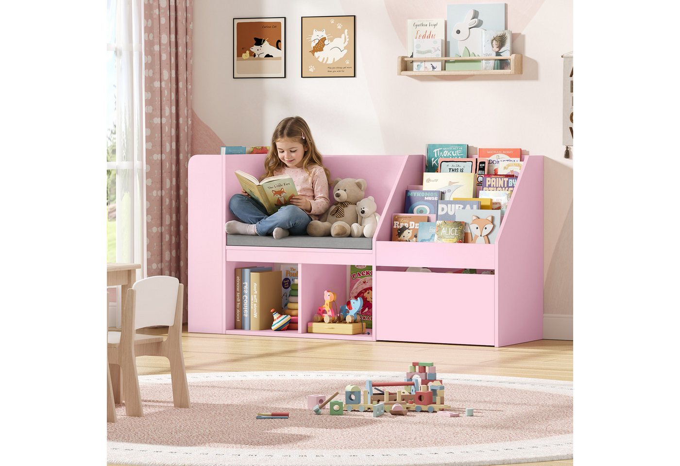 HOMECHO Spielzeugtruhe, Kinderregal, Bücherregal Kinder mit Boxen auf Rollen – Bild 5 von 5