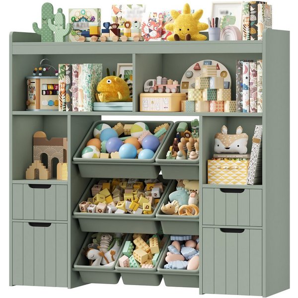 HOMECHO Spielzeugtruhe (2 St), Kinderregal mit 7 Aufbewahrungsboxen 4 Schubladen Weiß