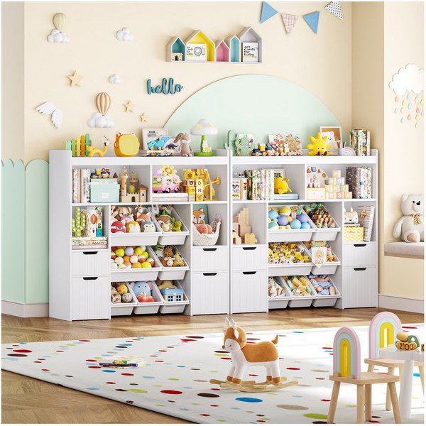 HOMECHO Spielzeugtruhe (2 St), Kinderregal mit 7 Aufbewahrungsboxen 4 Schubladen Weiß