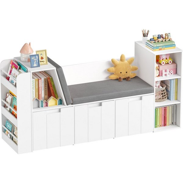 HOMECHO Spielzeugtruhe, 156cm Kinderregal mit Sitzbank, Boxen auf Rollen