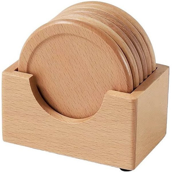 HomeGuru Becheruntersetzer Untersetzer aus 100% Massivholz, Set mit 7 Stück, kreative Geschenke