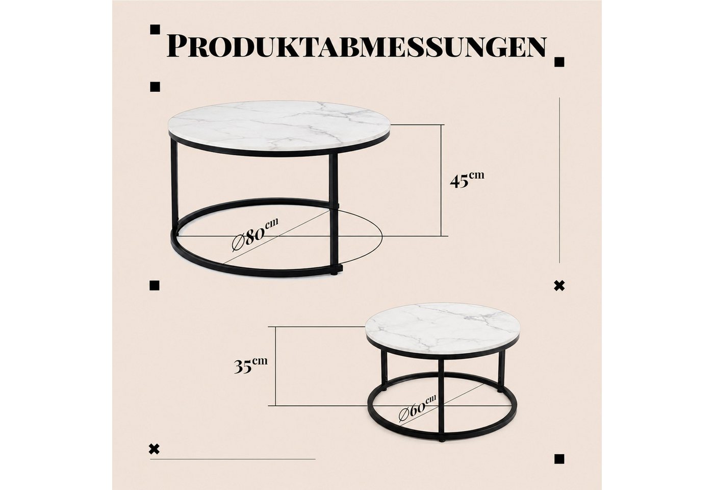 HomeGuru Couchtisch rund, Satztische 2 St., Marmormuster, Sintergestein, modernes Design (2-St., Set) – Bild 2 von 5