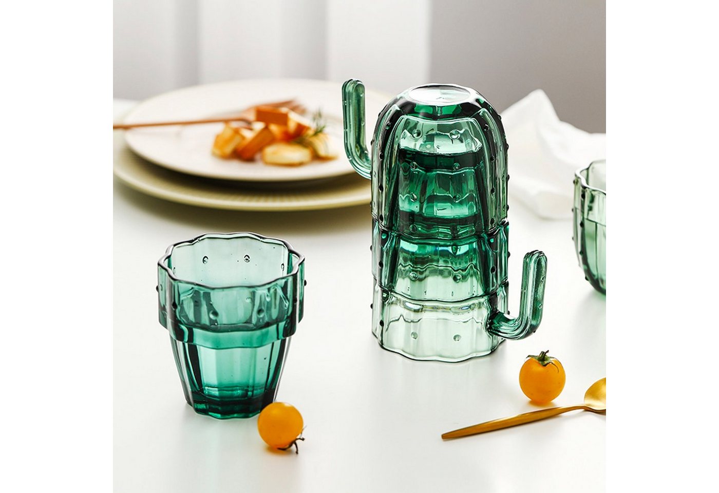HomeGuru Glas Glas-Set, stapelbar, Wasserglas, Saftglas, Kaktusform,kreativ,Geschenk – Bild 2 von 5
