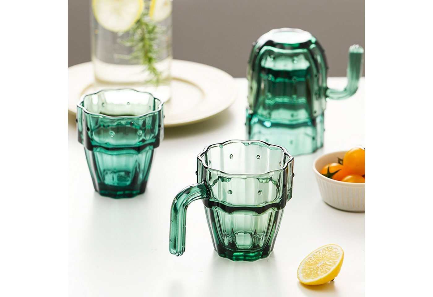 HomeGuru Glas Glas-Set, stapelbar, Wasserglas, Saftglas, Kaktusform,kreativ,Geschenk – Bild 4 von 5