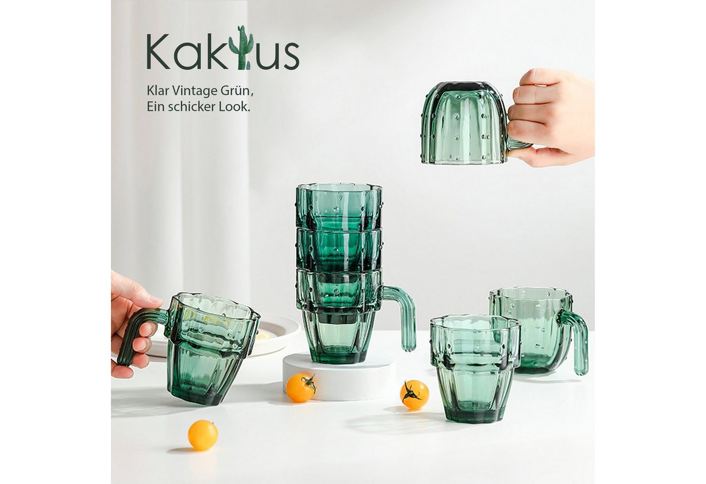 HomeGuru Glas Glas-Set, stapelbar, Wasserglas, Saftglas, Kaktusform,kreativ,Geschenk – Bild 5 von 5