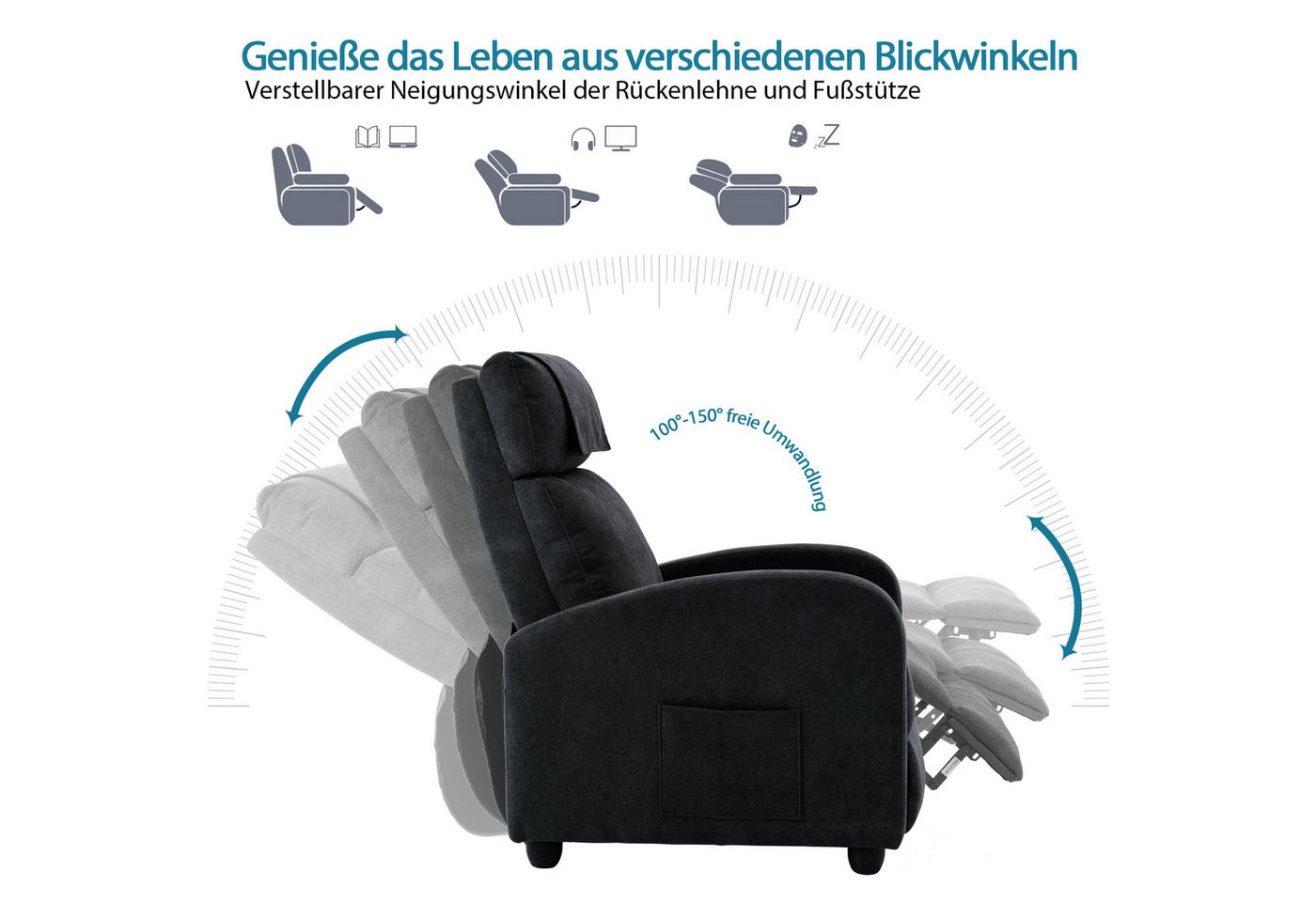 HomeGuru Massagesessel Relaxsessel,Fernsehsessel,Ruhesessel,Liegefunktion,Vibration,Heizung (Einzelsessel, 1-St., Packung), mit Relaxfunktion – Bild 5 von 5