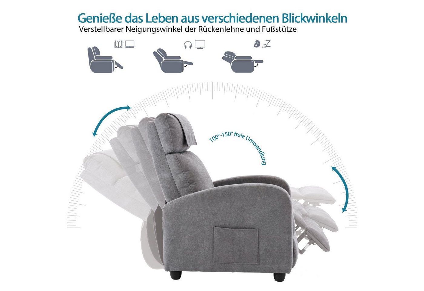 HomeGuru Massagesessel Relaxsessel,Fernsehsessel,Ruhesessel,Liegefunktion,Vibration,Heizung (Einzelsessel, 1-St., Packung), mit Relaxfunktion – Bild 5 von 5