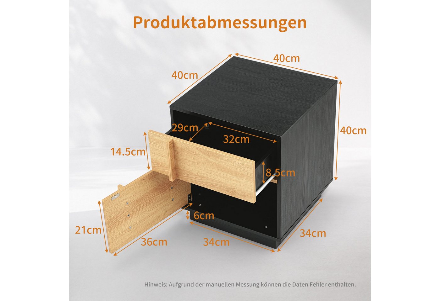 HomeGuru Nachttisch Nachttisch mit 3D-Streifenoptik, Schublade & Tür, Nachtschrank – Bild 2 von 5