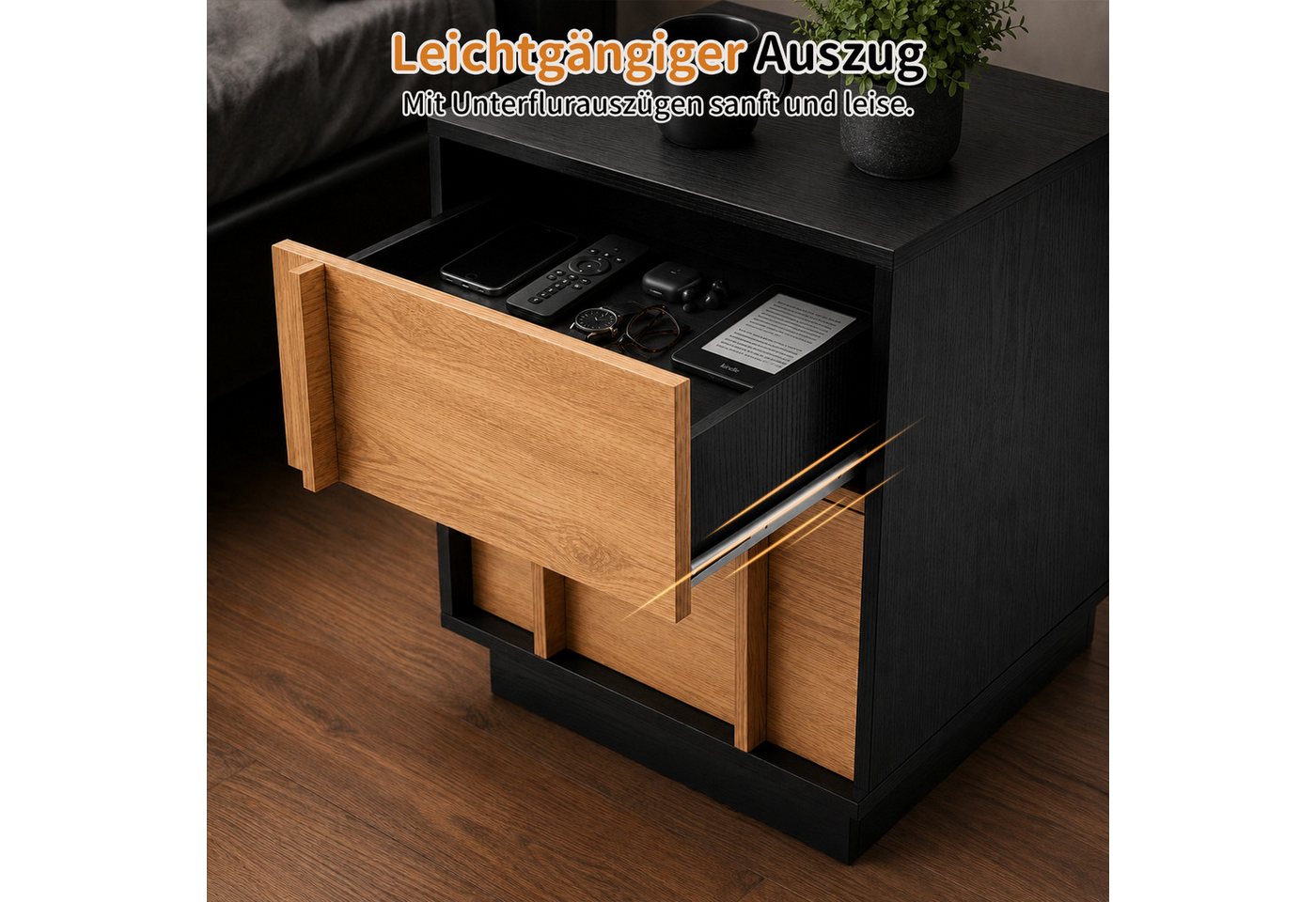 HomeGuru Nachttisch Nachttisch mit 3D-Streifenoptik, Schublade & Tür, Nachtschrank – Bild 5 von 5