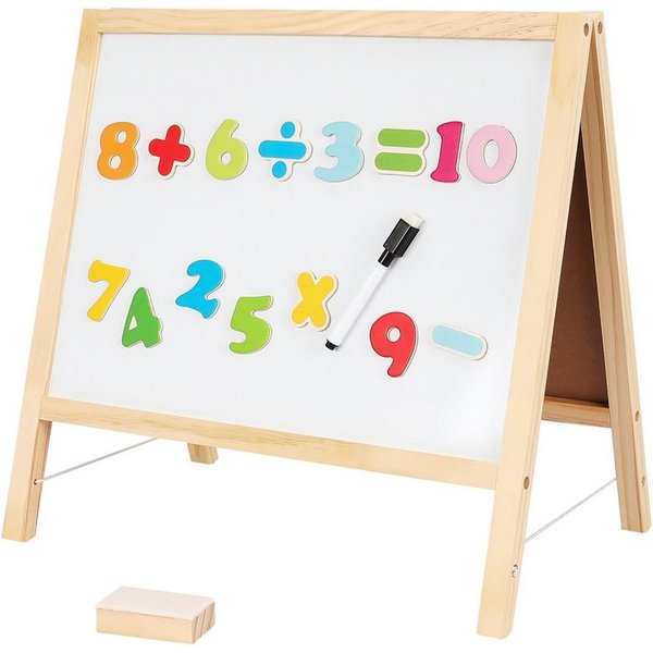 HomeGuru Standtafel Klappbare 2-in-1-Kindertafel,doppelseitige Whiteboard & Kreidetafel