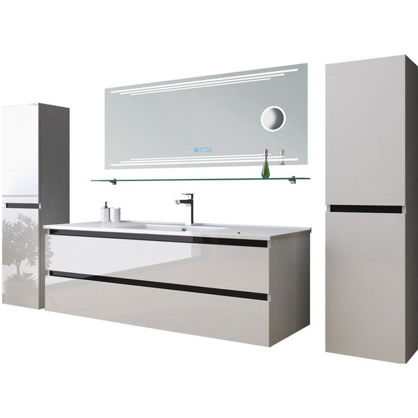 Homeline Badmöbel-Set Badmöbel-Set Dennizz badmöbel Set Weiß Kosmetik Spiegel 60 90 120 cm, (Spar-Set, 4-St., Badezimmer Möbel Set)