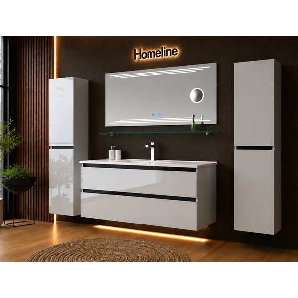 Homeline Badmöbel-Set Badmöbel Set hochschränke Komsetik Spiegel Keramik Becken Hochglanz, (Komplettes Badmöbel Set, 6-St., Badmöbel Set Schwarz Hochglanz 6 Tei