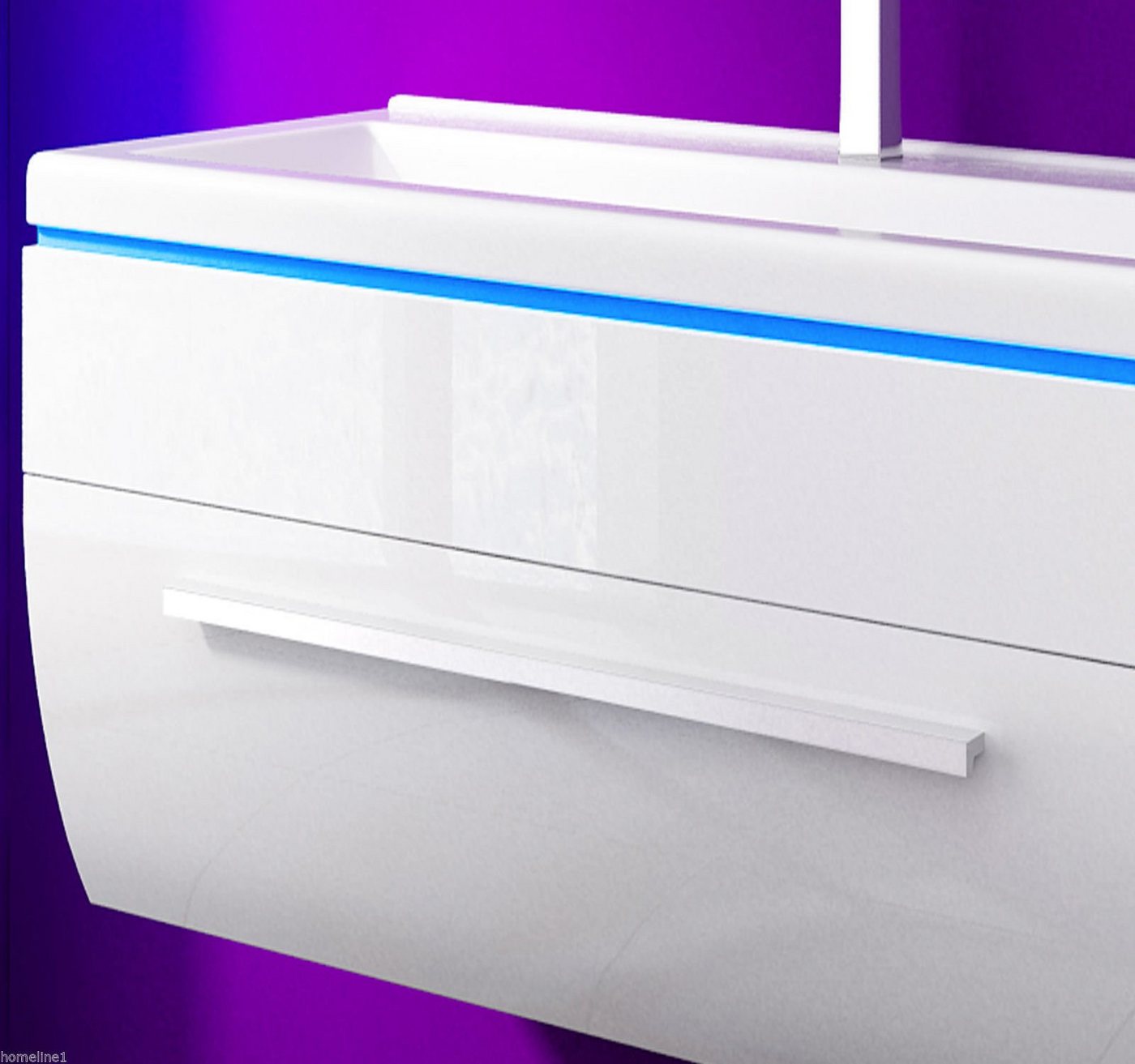 Homeline Badmöbel-Set Badmöbel Set Weiß Hochglanz lackiert LED System tauschsystem, (Komplette Set ohne wasch dich Armatur und Ablaufgarnitur, 6-St., Set Angebo – Bild 5 von 5