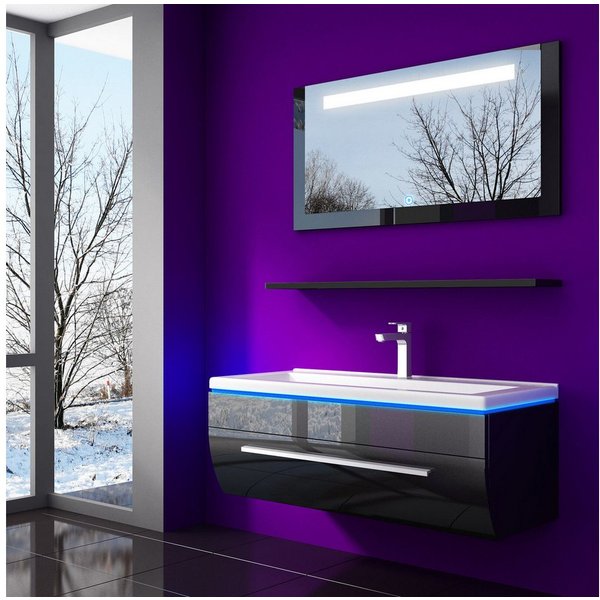 Homeline Badmöbel-Set Badmöbel Set Weiß Hochglanz lackiert LED System tauschsystem, (Komplette Set ohne wasch dich Armatur und Ablaufgarnitur, 4-St., Set Angebo