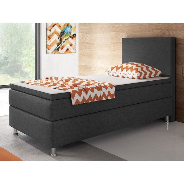 Homeline Boxspringbett Boxspringbett 90x200 cm Schwarz Anthrazit Einzelbett Schlafzimmer (Spar-Set, Set-Angebot), 5 Gang Bonell-Federkern-Matratze